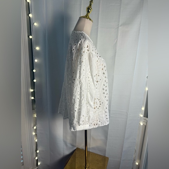 Elegant White Blouse with Intricate Eyelet Design - Picture 2 of 6